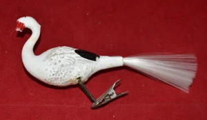 Vintage Goose or Swan w/ Spun Tail Clip-On Christmas Ornament (Beak Broken Off) - Picture 1 of 2