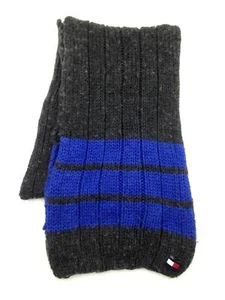 $175 Tommy Hilfiger Mens Gray Blue Knit Wool Winter Warm Scarf Shawl Muffler - Picture 1 of 1
