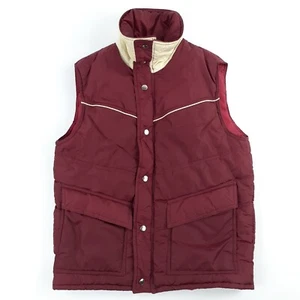 Vintage Montgomery Ward Varsity Shop Men's S Puffer Vest Red 70s Snap Full-Zip - Picture 1 of 12