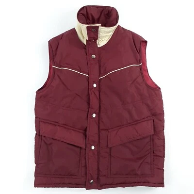 Vintage Montgomery Ward Varsity Shop Men's S Puffer Vest Red 70s Snap Full-Zip - Image 1 of 4