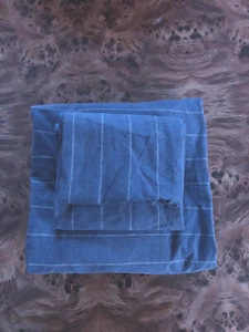 STUNNING Yves Delorme Queen Size Blue Stripe Fitted Sheet and 2 Standard Shams - Picture 1 of 7