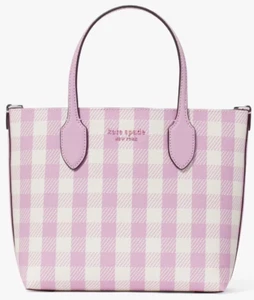 Kate Spade Bleecker Gingham Violet White Medium Crossbody Tote KF800 Purse NWT - Picture 1 of 14