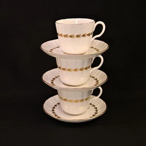 Royal Worcester 3 Cups & Saucers 1944-1955 Lotus Gold & White Laurel Bone China - Picture 1 of 24
