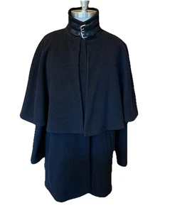 Rare Vintage Barbour Cashmere Wool Black Coat Cape Gold Label Women’s Sz 10 Wow - Picture 1 of 21