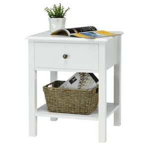 Goplus End Table Beside Nightstand Storage Display Drawer Shelf Bedroom - Picture 1 of 14