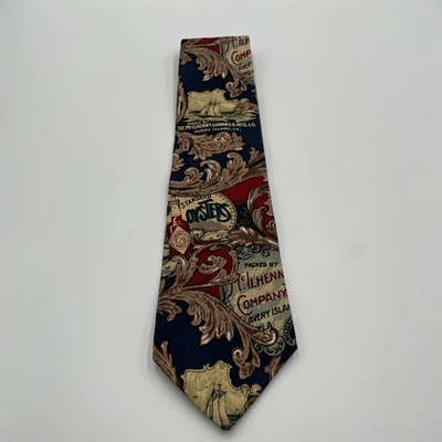 Tabasco Mens Tie Necktie Blue Red Oysters Louisiana New Orleans Silk - Image 1 of 4