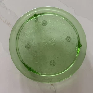 Piatto torta girasole vintage Jeanette depressione verde piedi vetro 10" - Foto 1 di 5