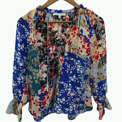 Blusa boho ligera manga larga transparente floral retazos XS para mujer Foto 1 de 4