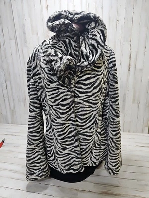 Alfani women's faux fur zebra Animal print striped coat size Large Snap up. - Image 1 of 4