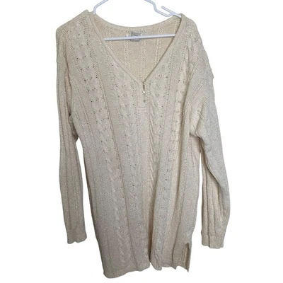 Vtg Yarnworks Cable Knit Sweater Womens 3X Neutral Silk Cotton Luxury Plus Size - Image 1 of 4