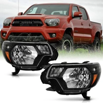 Black Fits 2012-2015 Toyota Tacoma Pickup Headlights Lamp Replacement Left+Right - Image 1 of 4