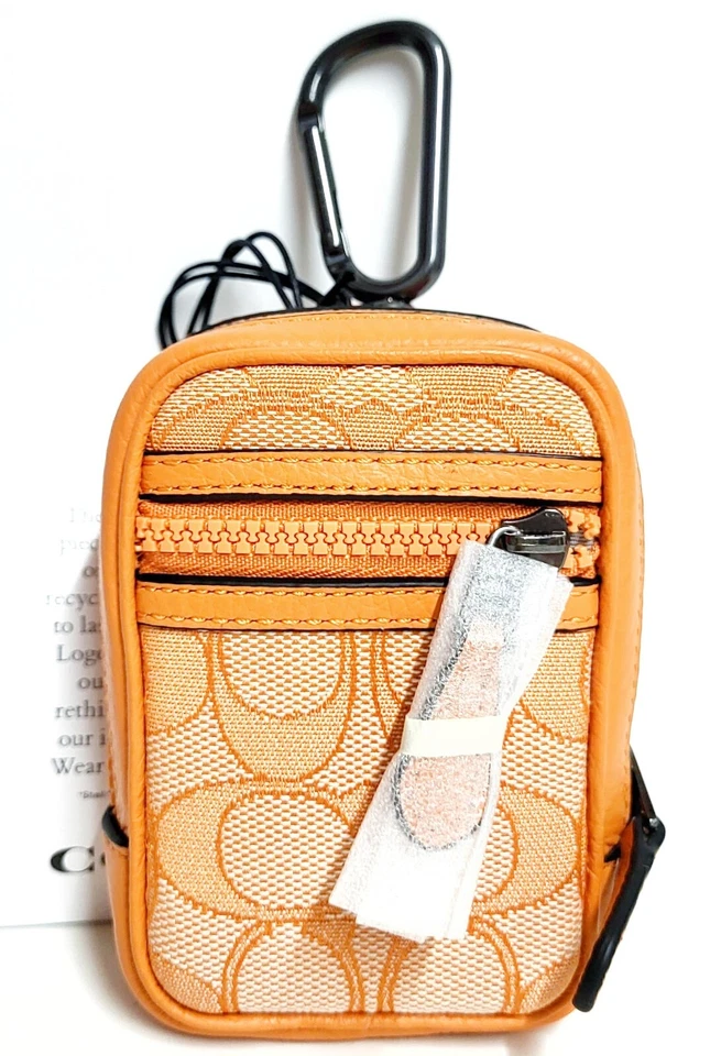 Coach Micro Bolso Charm Híbrido North South Signature Jacquard Naranja Caramelo Nuevo con Etiquetas Foto 1 de 4