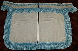 Coppia Vintage Retro Bianco con Tenda Finestra Blu Gingham e Valance Set 35"x 24" W - Foto 1 di 4