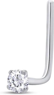 Anillo de nariz en forma de L de diamantes cultivados en laboratorio de corte redondo de plata de ley 925 Foto 1 de 4