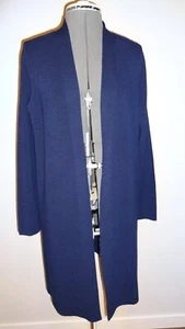 Eileen Fisher M Navy Open Front Long Cardigan Sweater Duster Belt 100% Wool Mint - Picture 1 of 11