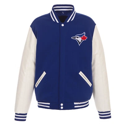 MLB Toronto Blue Jays Reversible Fleece Jacket PVC Sleeves 2 Front Patch Logos - Image 1 of 4