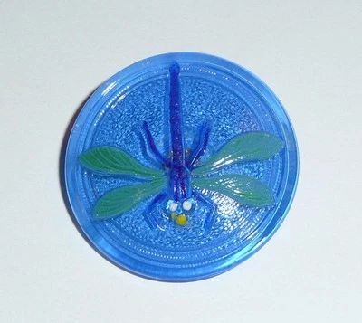 Wonderful Green Dragonfly on Blue Czech Glass Shank Button 31.5mm Dragonfly - Image 1 of 3