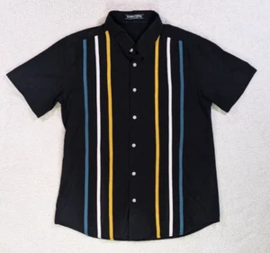 Camisa PJ Paul Jones Para Hombre M Negra Rayas Tejida con Botones Manga Corta - Imagen 1 de 8