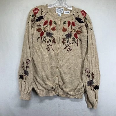 Cárdigan Suéter Para Mujer Pequeño Tejido Detallado Bordado Casa Hojas Otoño Foto 1 de 4