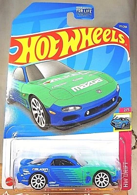 Hot Wheels #177 HW Drift-Falken 2022 2/5 '95 Mazda RX-7 azul con 10 radios blancos Foto 1 de 4