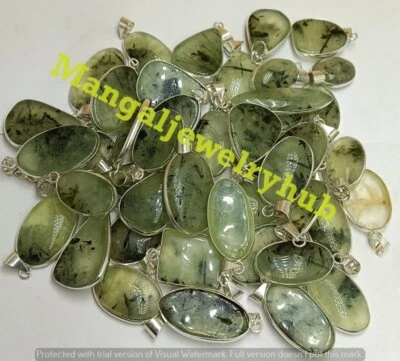 Lote de 5 colgantes de piedras preciosas de prehnita Best Buy enchapados en plata 925 joyería al por mayor Foto 1 de 4