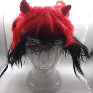 Smiffy's Devil Diva Wig, Red & Black with Horns (H11) - Picture 1 of 7