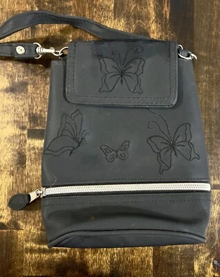 Cartera de viaje negra mariposa bordada mini bolsa pequeña correa larga Foto 1 de 4