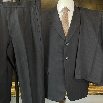 VTG BESPOKE Holland & Sherry Wool 44R 36 x 28 FULL CANVAS 3Btn Suit 2 PAIR PANTS - Image 1 of 4