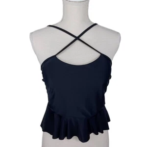Shein Criss Cross Ruffled Bikini Top Large Black -Cut Out Back **TOP ONLY** - Picture 1 of 14