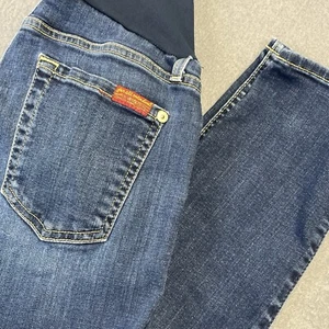7 For All Mankind Maternity Jeans 26 Skinny Belly Panel Dark Blue Wash Stretch - Picture 1 of 5