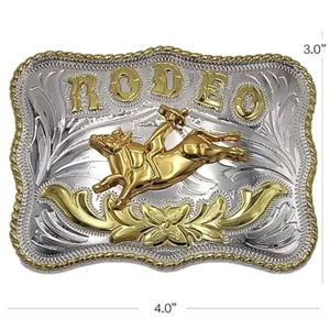 Silver Gold Bull Riding Rodeo Western Belt Buckle Large Size Cowboy Oversize - Picture 1 of 2