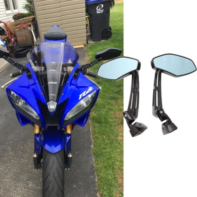 For 2004 2005 2006 2007 2008 Yamaha R6 Black Motorcycle Rear View Side Mirrors - Image 1 of 4