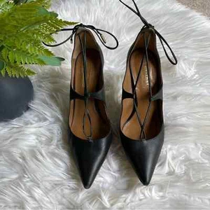 Aquazzura Christy Leather Lace Up Pointed Pumps Size 37IT US 7 - Picture 1 of 5