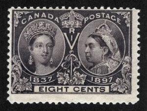 Canada Sc 56 Dark Violet 8¢ 1897 Jubilee Hinge Remnant Original Gum - Picture 1 of 1