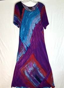 VTG Carole Little Maxi Dress 14 Gauze Art Wear Blue Purple Boho Tropical USA - Picture 1 of 7