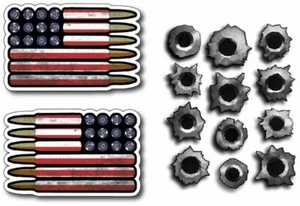 American USA Bullet Hole Flag Vinyl Decal Bumper Sticker Car Truck Window 14pack - Picture 1 of 4