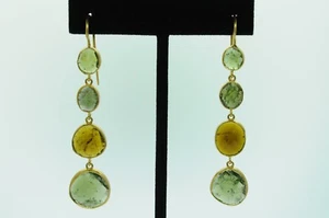 Art Nouveau Style MC 22K Yellow Gold Rose Cut Tourmaline Topaz Dangle Earrings - Picture 1 of 8