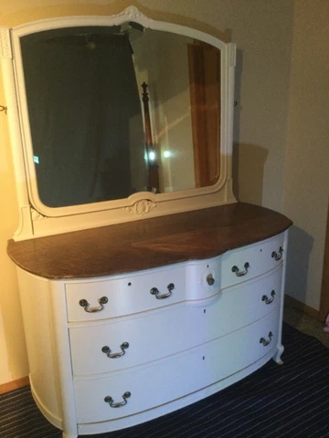 Antique Birdseye Maple Dresser with Swivel Mirror Cover