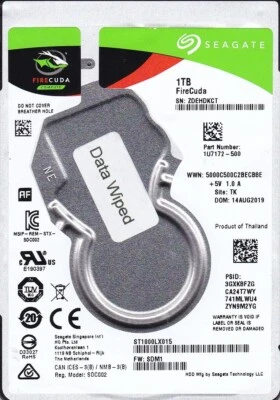 ST1000LX015 p/n: 1U7172-500 s/n: ZDE f/w: SDM1 TK AUG 2019 1TB SATA 2.5 HDD 6630 - Image 1 of 4