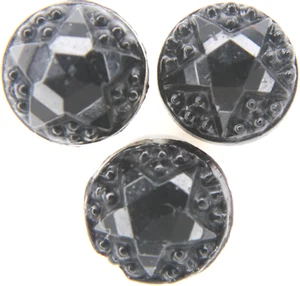 C1890 Antique Victorian Black Glass Button LOT 3 Matching Domed Faceted Star Set - Picture 1 of 3