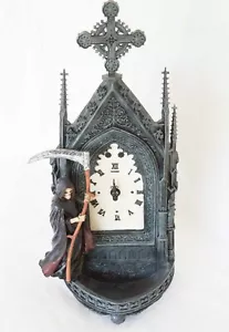 Schwarz Uhr mit Sensenmann Gothic Kreuz clock Höhe 44cm 3000 - Bild 1 von 6