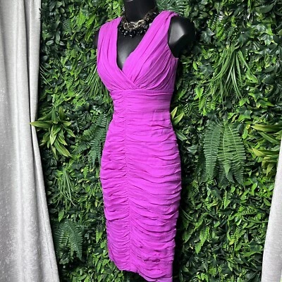 Vestido feminino TADASHI SHOJI 4P seda 100% coquetel rosa franzido plissado ajustado 2772 - Imagem 1 de 4