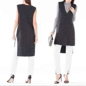  $228 NEW BCBG MAXAZRIA SIMONETTE  KNIT GRAY SWEATER VEST TUNIC SZ L - Picture 1 of 6