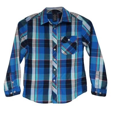Camisa a Cuadros Faded Glory Niños Talla XL 14-16 Abotonada Azul Multicolor Foto 1 de 4