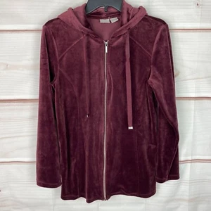 Chicos Zenergy Hoodie Womens S 0 Red Velour Full Zip Hooded Side Snaps Solid - Picture 1 of 7
