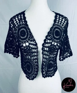 Target Open Knit Crochet Shrug Boho Black Size 16 - Picture 1 of 7