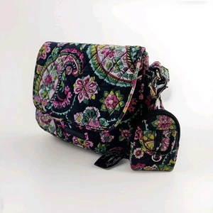 Vera Bradley Colorido Clásico Cachemira Hombro Bandolera Cartera Botones Azul Marino Rosa - Imagen 1 de 11