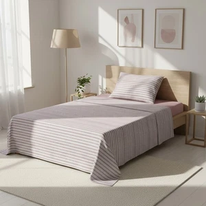 Completo letto 1 piazza e mezza cotone righe malva rosa - Imagen 1 de 5