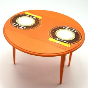 Mattel Barbie Country Living Kitchen Table Folding Leaf Orange Plastic Vtg 1970 - Picture 1 of 8