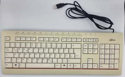 Fujitsu Tastatur Keyboard KB521 DE weiß mit rotem Streifen - Image 1 of 4